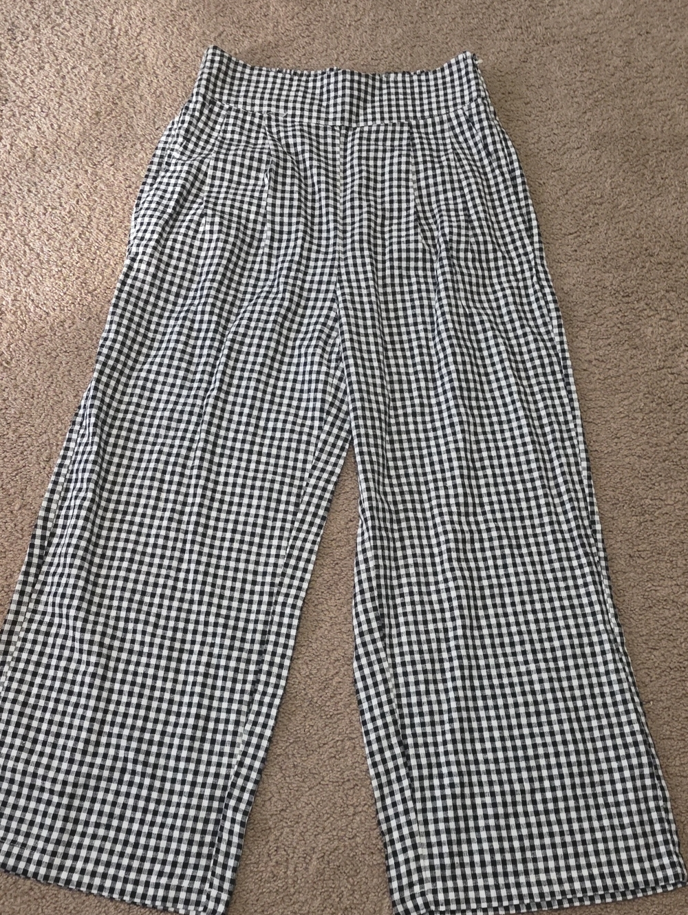 Kittenish Black & White Gingham Pleated Wide-Leg Pants Size Medium